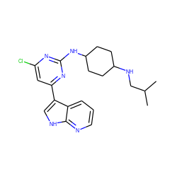 CC(C)CNC1CCC(Nc2nc(Cl)cc(-c3c[nH]c4ncccc34)n2)CC1 ZINC000063539699