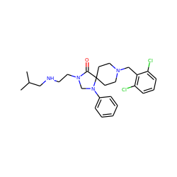 CC(C)CNCCN1CN(c2ccccc2)C2(CCN(Cc3c(Cl)cccc3Cl)CC2)C1=O ZINC000040405550