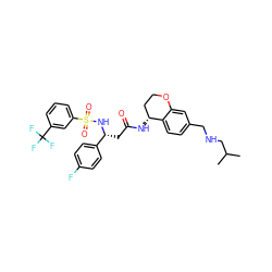 CC(C)CNCc1ccc2c(c1)OCC[C@H]2NC(=O)C[C@@H](NS(=O)(=O)c1cccc(C(F)(F)F)c1)c1ccc(F)cc1 ZINC000028643136