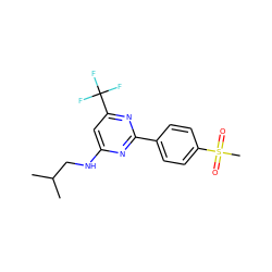 CC(C)CNc1cc(C(F)(F)F)nc(-c2ccc(S(C)(=O)=O)cc2)n1 ZINC000029131968