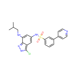 CC(C)CNc1cc(NS(=O)(=O)c2cccc(-c3ccncc3)c2)cc2c(Cl)[nH]nc12 ZINC000013531397