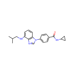 CC(C)CNc1cccc2c1ncn2-c1ccc(C(=O)NC2CC2)cc1 ZINC000147551726