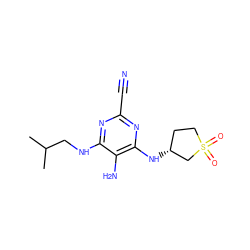 CC(C)CNc1nc(C#N)nc(N[C@@H]2CCS(=O)(=O)C2)c1N ZINC000040915204