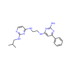 CC(C)CNc1nccc(NCCNc2cc(-c3ccccc3)nc(N)n2)n1 ZINC000096906129