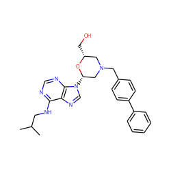 CC(C)CNc1ncnc2c1ncn2[C@H]1CN(Cc2ccc(-c3ccccc3)cc2)C[C@@H](CO)O1 ZINC000061905409