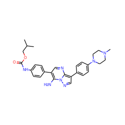 CC(C)COC(=O)Nc1ccc(-c2cnc3c(-c4ccc(N5CCN(C)CC5)cc4)cnn3c2N)cc1 ZINC000049036265