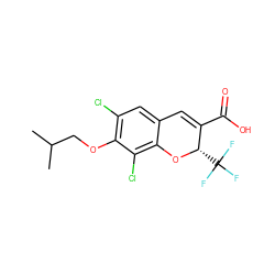 CC(C)COc1c(Cl)cc2c(c1Cl)O[C@@H](C(F)(F)F)C(C(=O)O)=C2 ZINC000058631987