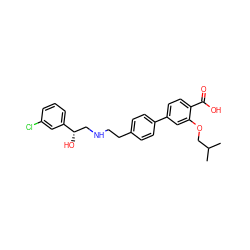 CC(C)COc1cc(-c2ccc(CCNC[C@H](O)c3cccc(Cl)c3)cc2)ccc1C(=O)O ZINC000029131851