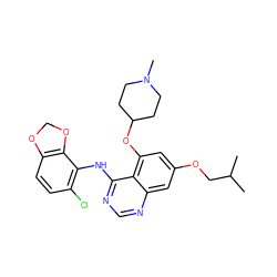 CC(C)COc1cc(OC2CCN(C)CC2)c2c(Nc3c(Cl)ccc4c3OCO4)ncnc2c1 ZINC000014949457