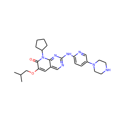 CC(C)COc1cc2cnc(Nc3ccc(N4CCNCC4)cn3)nc2n(C2CCCC2)c1=O ZINC000013641619