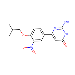 CC(C)COc1ccc(-c2cc(=O)[nH]c(N)n2)cc1[N+](=O)[O-] ZINC000095561820