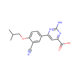 CC(C)COc1ccc(-c2cc(C(=O)O)nc(N)n2)cc1C#N ZINC000095585311