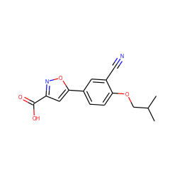 CC(C)COc1ccc(-c2cc(C(=O)O)no2)cc1C#N ZINC000049808616