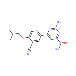 CC(C)COc1ccc(-c2cc(C(N)=O)nc(N)n2)cc1C#N ZINC000095585310