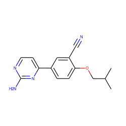 CC(C)COc1ccc(-c2ccnc(N)n2)cc1C#N ZINC000095583389