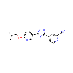 CC(C)COc1ccc(-c2n[nH]c(-c3ccnc(C#N)c3)n2)cn1 ZINC000049112369