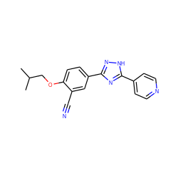 CC(C)COc1ccc(-c2n[nH]c(-c3ccncc3)n2)cc1C#N ZINC000003817570