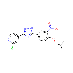 CC(C)COc1ccc(-c2nc(-c3ccnc(Cl)c3)n[nH]2)cc1[N+](=O)[O-] ZINC000039365983