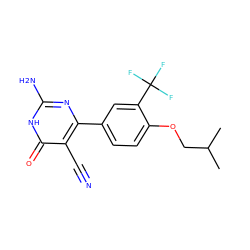 CC(C)COc1ccc(-c2nc(N)[nH]c(=O)c2C#N)cc1C(F)(F)F ZINC000103254753