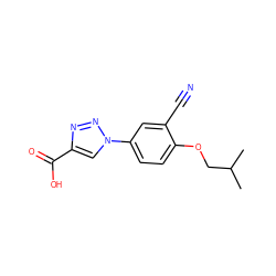 CC(C)COc1ccc(-n2cc(C(=O)O)nn2)cc1C#N ZINC001772590840