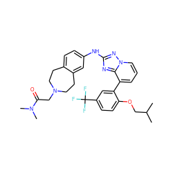 CC(C)COc1ccc(C(F)(F)F)cc1-c1cccn2nc(Nc3ccc4c(c3)CCN(CC(=O)N(C)C)CC4)nc12 ZINC000096169880