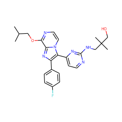 CC(C)COc1nccn2c(-c3ccnc(NCC(C)(C)CO)n3)c(-c3ccc(F)cc3)nc12 ZINC000063298393