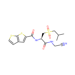 CC(C)CS(=O)(=O)C[C@H](NC(=O)c1cc2ccsc2s1)C(=O)NCC#N ZINC000095580481