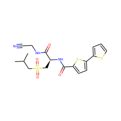 CC(C)CS(=O)(=O)C[C@H](NC(=O)c1ccc(-c2cccs2)s1)C(=O)NCC#N ZINC000095571941