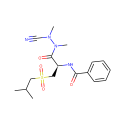 CC(C)CS(=O)(=O)C[C@H](NC(=O)c1ccccc1)C(=O)N(C)N(C)C#N ZINC000095575372