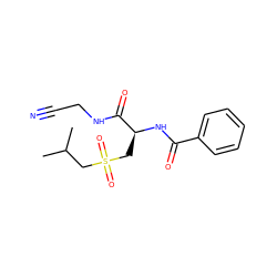 CC(C)CS(=O)(=O)C[C@H](NC(=O)c1ccccc1)C(=O)NCC#N ZINC000095573593