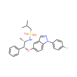 CC(C)CS(=O)(=O)N[C@@H](C)[C@H](Oc1ccc2c(cnn2-c2ccc(F)cc2)c1)c1ccccc1 ZINC000113776214