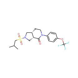 CC(C)CS(=O)(=O)N1C[C@H]2C(=O)N(c3ccc(OC(F)(F)F)cc3)CC[C@H]2C1 ZINC000096169506