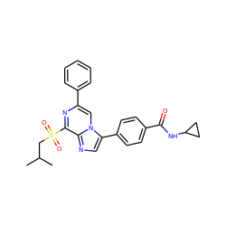 CC(C)CS(=O)(=O)c1nc(-c2ccccc2)cn2c(-c3ccc(C(=O)NC4CC4)cc3)cnc12 ZINC000072316962