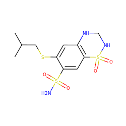 CC(C)CSc1cc2c(cc1S(N)(=O)=O)S(=O)(=O)NCN2 ZINC000034799866