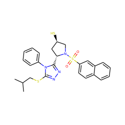 CC(C)CSc1nnc([C@@H]2C[C@@H](S)CN2S(=O)(=O)c2ccc3ccccc3c2)n1-c1ccccc1 ZINC000013443283