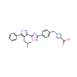 CC(C)Cc1c(-c2nc(-c3ccc(CN4CC(C(=O)O)C4)cc3)no2)noc1-c1ccccc1 ZINC000140602620