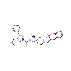 CC(C)Cc1cc(C(=O)NCC2(C#N)CCN(CC3=Cc4ccccc4OC3(C)C)CC2)nn1-c1ccccc1 ZINC000072123342