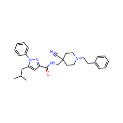 CC(C)Cc1cc(C(=O)NCC2(C#N)CCN(CCc3ccccc3)CC2)nn1-c1ccccc1 ZINC000072123343