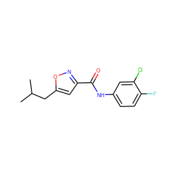 CC(C)Cc1cc(C(=O)Nc2ccc(F)c(Cl)c2)no1 ZINC000002465768