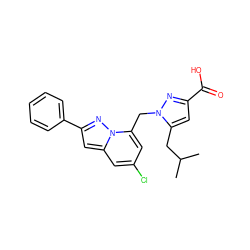 CC(C)Cc1cc(C(=O)O)nn1Cc1cc(Cl)cc2cc(-c3ccccc3)nn12 ZINC001772648899