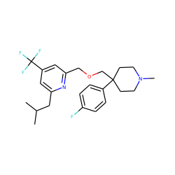 CC(C)Cc1cc(C(F)(F)F)cc(COCC2(c3ccc(F)cc3)CCN(C)CC2)n1 ZINC000095591776