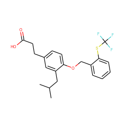 CC(C)Cc1cc(CCC(=O)O)ccc1OCc1ccccc1SC(F)(F)F ZINC001772616880