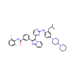 CC(C)Cc1cc(N2CCC(N3CCCCC3)CC2)ccc1Nc1nccc(-c2c(-c3cccc(C(=O)Nc4c(F)cccc4F)c3)nc3ccccn23)n1 ZINC000165065966