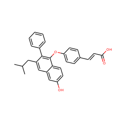 CC(C)Cc1cc2cc(O)ccc2c(Oc2ccc(/C=C/C(=O)O)cc2)c1-c1ccccc1 ZINC000035861646