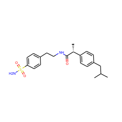 CC(C)Cc1ccc([C@@H](C)C(=O)NCCc2ccc(S(N)(=O)=O)cc2)cc1 ZINC000134564305