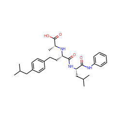 CC(C)Cc1ccc(CC[C@H](N[C@H](C)C(=O)O)C(=O)N[C@@H](CC(C)C)C(=O)Nc2ccccc2)cc1 ZINC000026489942