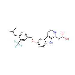 CC(C)Cc1ccc(COc2ccc3[nH]c4c(c3c2)CCN[C@@H]4CC(=O)O)cc1C(F)(F)F ZINC000114898906