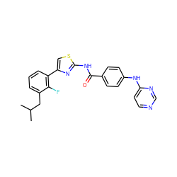 CC(C)Cc1cccc(-c2csc(NC(=O)c3ccc(Nc4ccncn4)cc3)n2)c1F ZINC000028952570