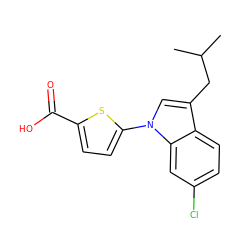 CC(C)Cc1cn(-c2ccc(C(=O)O)s2)c2cc(Cl)ccc12 ZINC000029044852