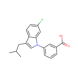 CC(C)Cc1cn(-c2cccc(C(=O)O)c2)c2cc(Cl)ccc12 ZINC000029044540